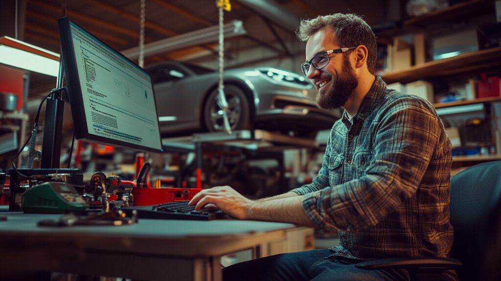 Car dealer discussing backend profit strategies with sales staff.